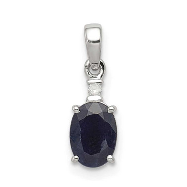 Image of Sterling Silver Rhodium-plated Diamond & Sapphire Oval Pendant QP3054S