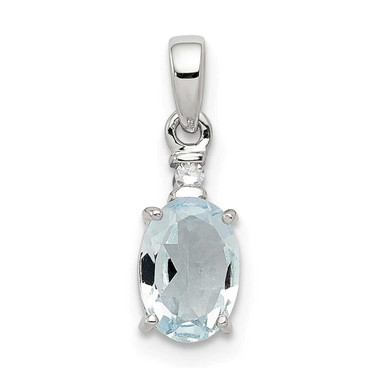 Image of Sterling Silver Rhodium-plated Diamond Aquamarine Oval Pendant QP3054AQ