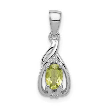 Image of Sterling Silver Rhodium-plated Diamond and Peridot Oval Pendant QP2982PE