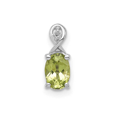 Image of Sterling Silver Rhodium-plated Diamond and Peridot Oval Pendant QP2984PE