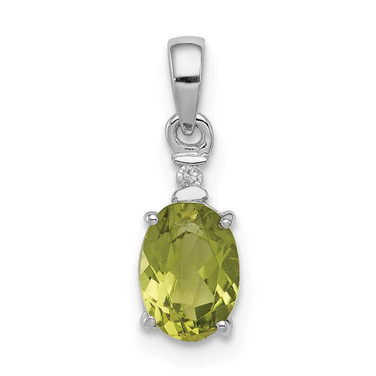 Image of Sterling Silver Rhodium-plated Diamond and Peridot Oval Pendant QP3054PE