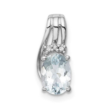 Image of Sterling Silver Rhodium-plated Diamond & Aquamarine Oval Pendant QP2979AQ