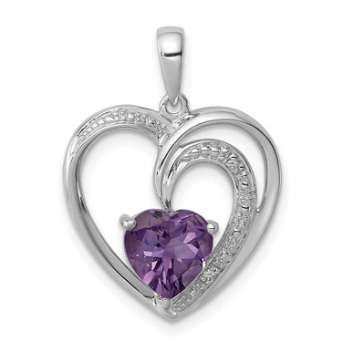 Image of Sterling Silver Rhodium-plated Diamond and Amethyst Heart Pendant QP3184AM