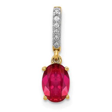 Image of 14K Yellow Gold Diamond and .91 Oval Ruby Pendant