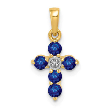 Image of 14K Yellow Gold Sapphire and Diamond Cross Pendant Image of 14K Yellow Gold Sapphire and Diamond Cross Pendant