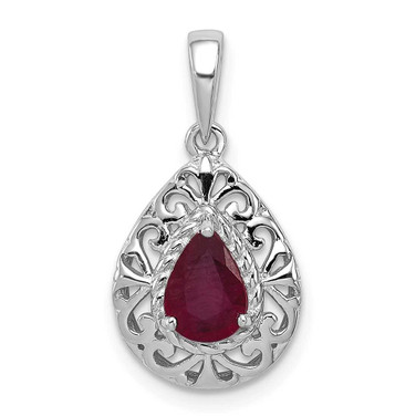 Image of Sterling Silver Rhodium-plated Ruby Teardrop Pendant