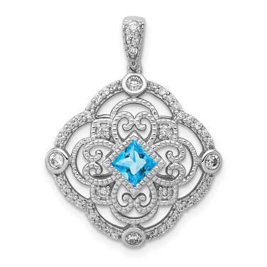 Image of 14k White Gold Diamond and .39 Blue Topaz Fancy Pendant