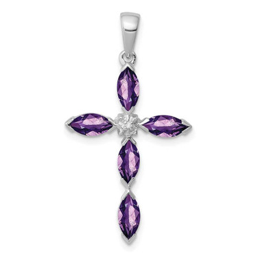 Image of Sterling Silver Rhodium-plated Amethyst Diamond Pendant