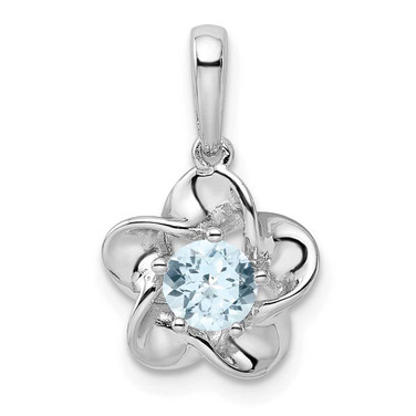 Image of Sterling Silver Rhodium-plated Floral Aquamarine Pendant