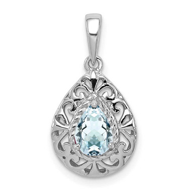 Image of Sterling Silver Rhodium-plated Aquamarine Teardrop Pendant