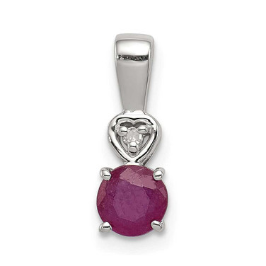 Image of Sterling Silver Rhodium-plated Diamond & Ruby Round Pendant