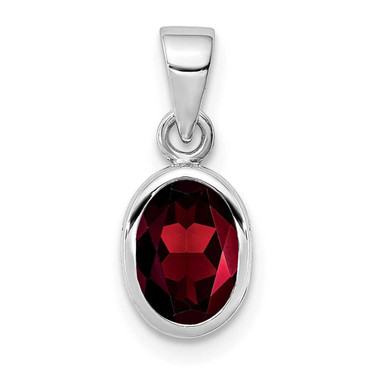 Image of Sterling Silver Rhodium-plated Polished Garnet Oval Pendant