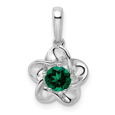 Image of Sterling Silver Rhodium-plated Floral Created Emerald Pendant