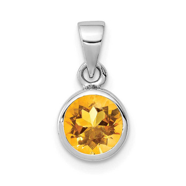 Image of Sterling Silver Rhodium-plated Polished Citrine Round Pendant