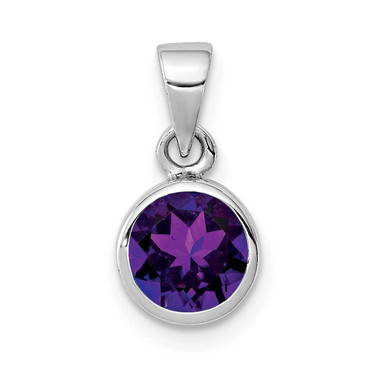 Image of Sterling Silver Rhodium-plated Polished Amethyst Round Pendant