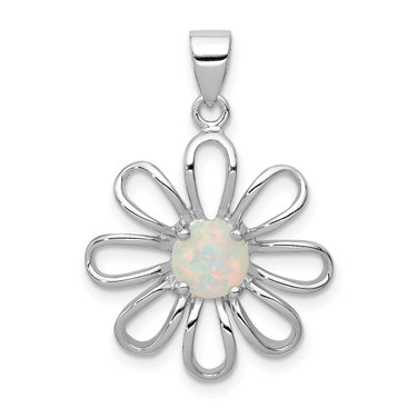 Image of Sterling Silver Rhodium-plated Created Opal Daisy Slide Pendant