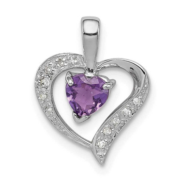 Image of Sterling Silver Rhodium-plated Amethyst and Diamond Heart Pendant