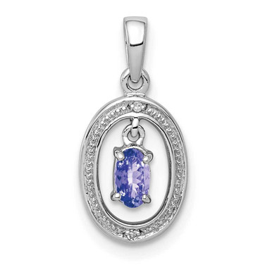 Image of Sterling Silver Rhodium-plated Diamond and Tanzanite Oval Pendant