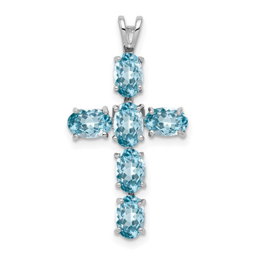 Sterling Silver Rhodium-plated Light Swiss Blue Topaz Cross Pendant