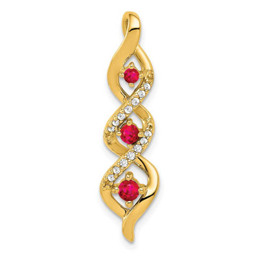 Image of 14K Yellow Gold Diamond and .25 Ruby Twisted 3-stone Chain Slide Pendant