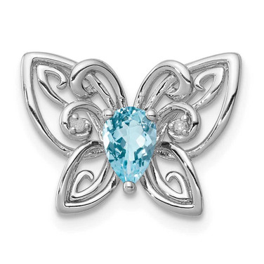 Image of Sterling Silver Rhodium-plated Light Swiss Blue Topaz Diamond Chain Slide Pendant