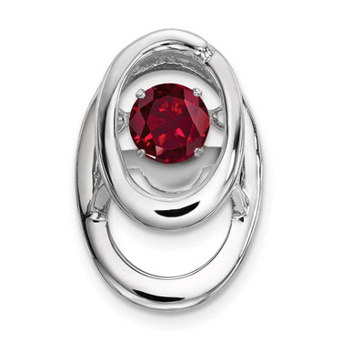 Image of Sterling Silver Rhodium-plated Lab Created Ruby Birthstone Vibrant Chain Slide Pendant