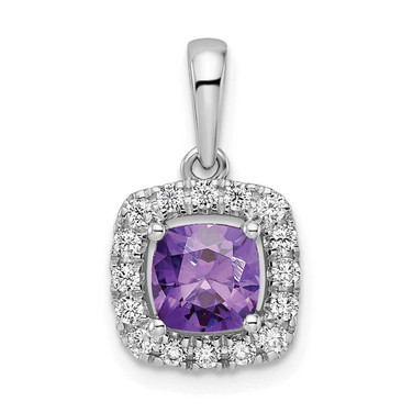 Image of 14K White Gold Lab Grown Diamond and Amethyst Halo Pendant