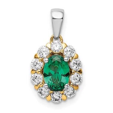 Image of 14K Two-tone Gold Lab Grown Diamond and Created Emerald Pendant