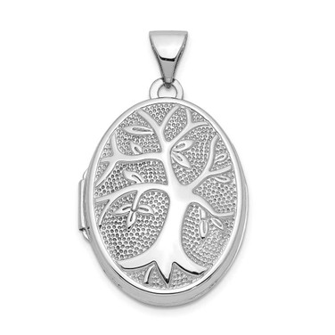 Image of 14k White Gold 21x16mm Oval Tree Locket Pendant