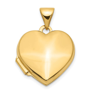 14K Yellow Gold Plain 15mm Heart Locket Pendant
