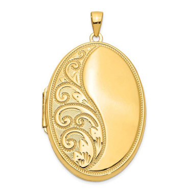Image of 14K Yellow Gold Oval Heavy Weight Half Scroll Locket Pendant