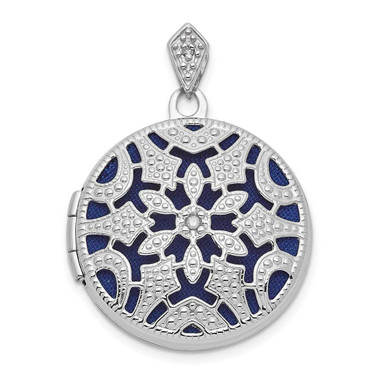 Image of 14k White Gold Filigree .01ctw Diamond 20mm Round Locket Pendant