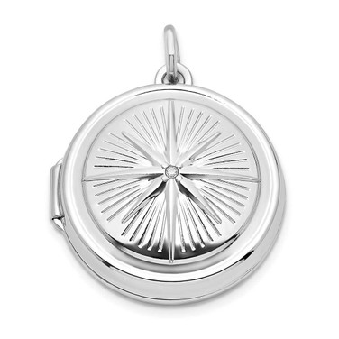 Image of Sterling Silver Rhodium-plated CZ Compass 20mm Round Locket Pendant