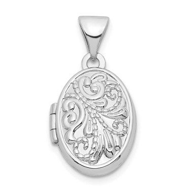 Image of Sterling Silver Rhodium-plated Swirl Design 14mm Oval Locket Pendant