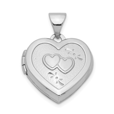 Sterling Silver Rhodium-plated 15mm Double Heart on Heart Locket Pendant