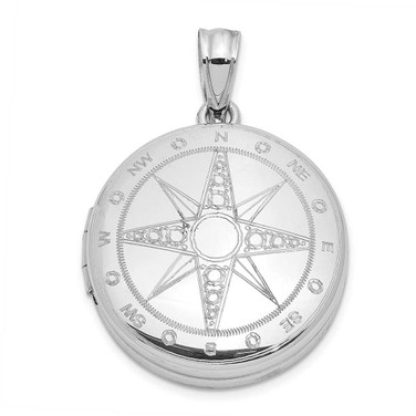 Image of Sterling Silver Rhodium-plated Polished Compass Rose 20mm Round Locket Pendant