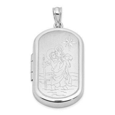 Image of Sterling Silver Rhodium-plated Satin St. Christopher 30x19mm Rectangle Locket Pendant