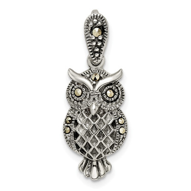 Sterling Silver Antiqued Marcasite Owl Pendant QP5651