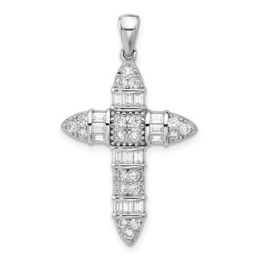 Image of Sterling Silver Rhodium-plated CZ Cross Pendant QC11447