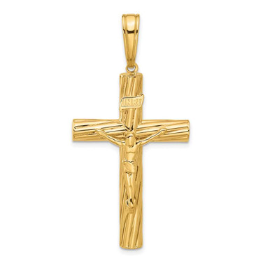 Image of 14K Yellow Gold Polished and Textured Crucifix Pendant C4963