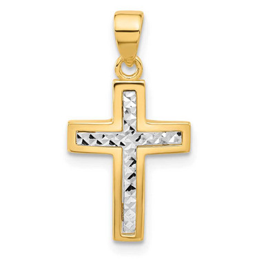 Image of 14K Two-tone Gold Polished and Diamond-cut Cross Pendant C4944