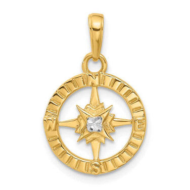 Image of 14K Yellow Gold and White Rhodium Diamond-cut Compass Pendant C4922