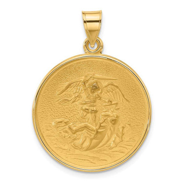 Image of 14K Yellow Gold Polished and Satin Solid St. Michael Medal Pendant XR2149