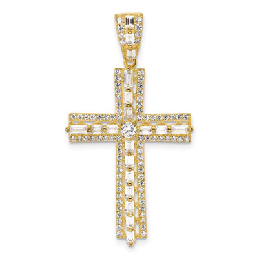 Image of Sterling Silver Gold-tone CZ Latin Cross Pendant