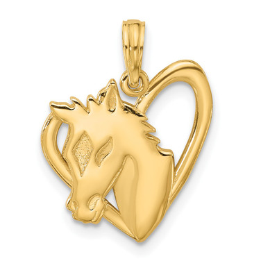 14K Yellow Gold Polished Heart with Horse Pendant