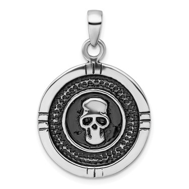 Sterling Silver Rhodium-plated Antiqued Skull Pendant