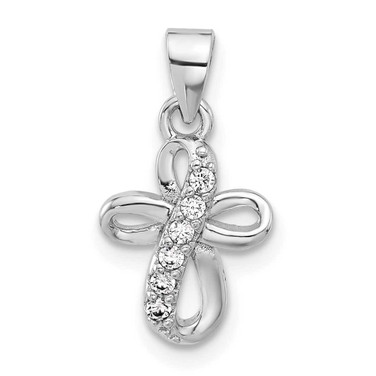 Image of Sterling Silver Rhodium-plated CZ Small Cross Pendant