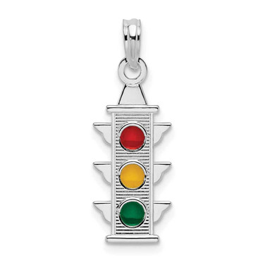 Image of Sterling Silver Polished Enameled Traffic Light Pendant