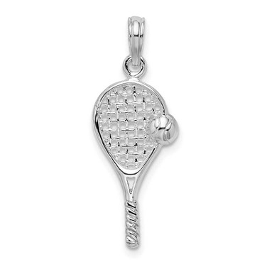Image of Sterling Silver Polished Tennis Racquet and Ball Pendant