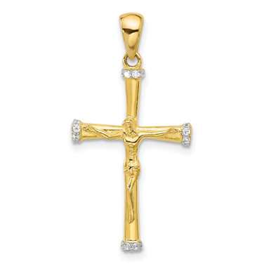 Sterling Silver Gold-tone CZ Latin Crucifix Cross Pendant